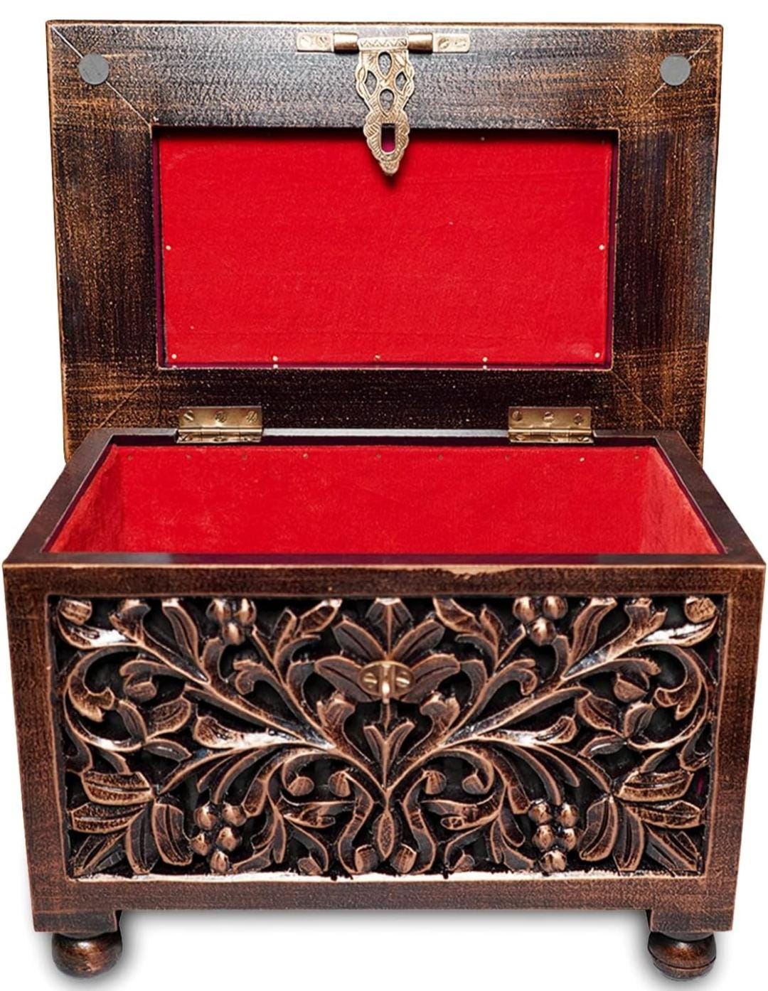 Handcrafted Wooden Jewelry Box | Traditional Indian Carved Trinket Organizer