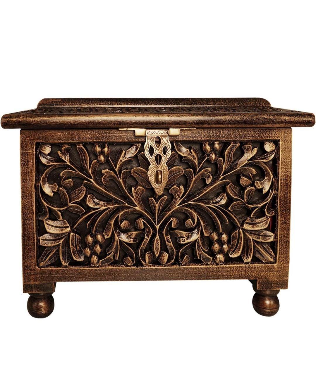 Handcrafted Wooden Jewelry Box | Traditional Indian Carved Trinket Organizer
