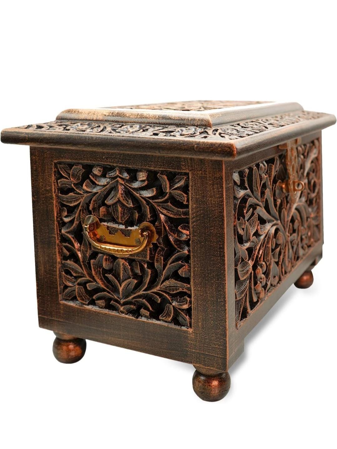 Handcrafted Wooden Jewelry Box | Traditional Indian Carved Trinket Organizer