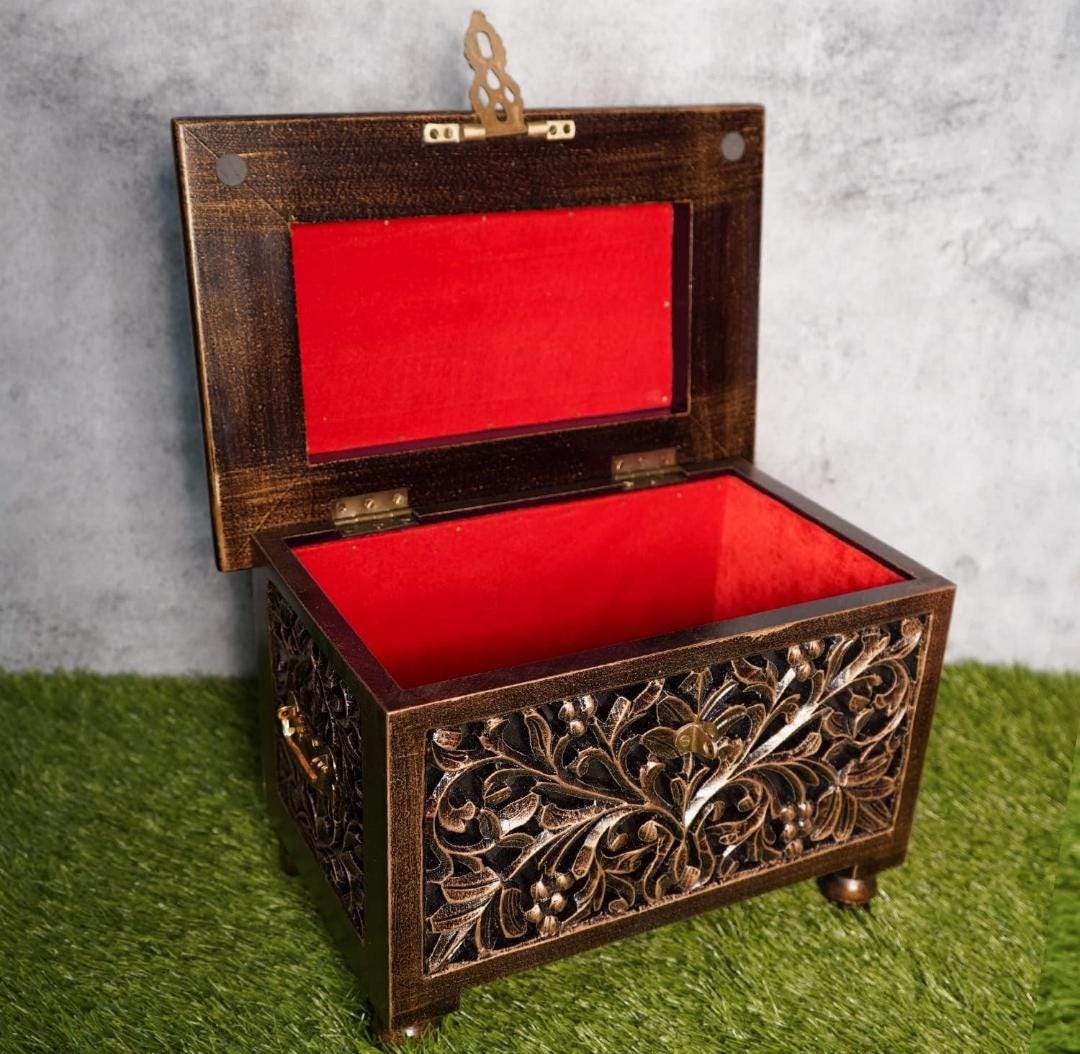 Handcrafted Wooden Jewelry Box | Traditional Indian Carved Trinket Organizer