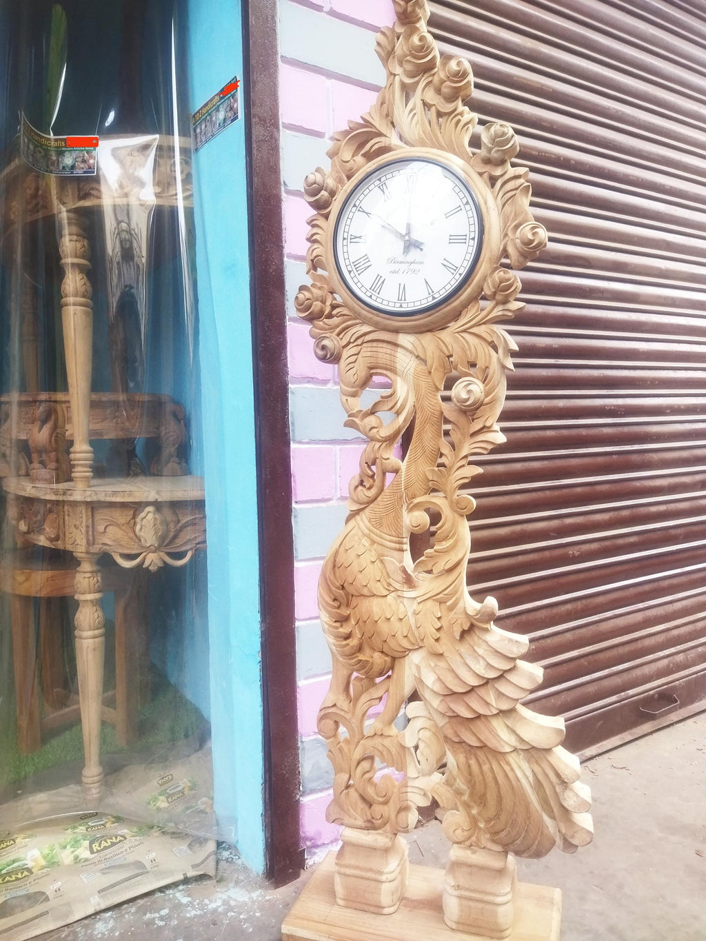 Wooden Grandfather Clock | Grandfather Clock,Antique Peacock Design, Home Decor