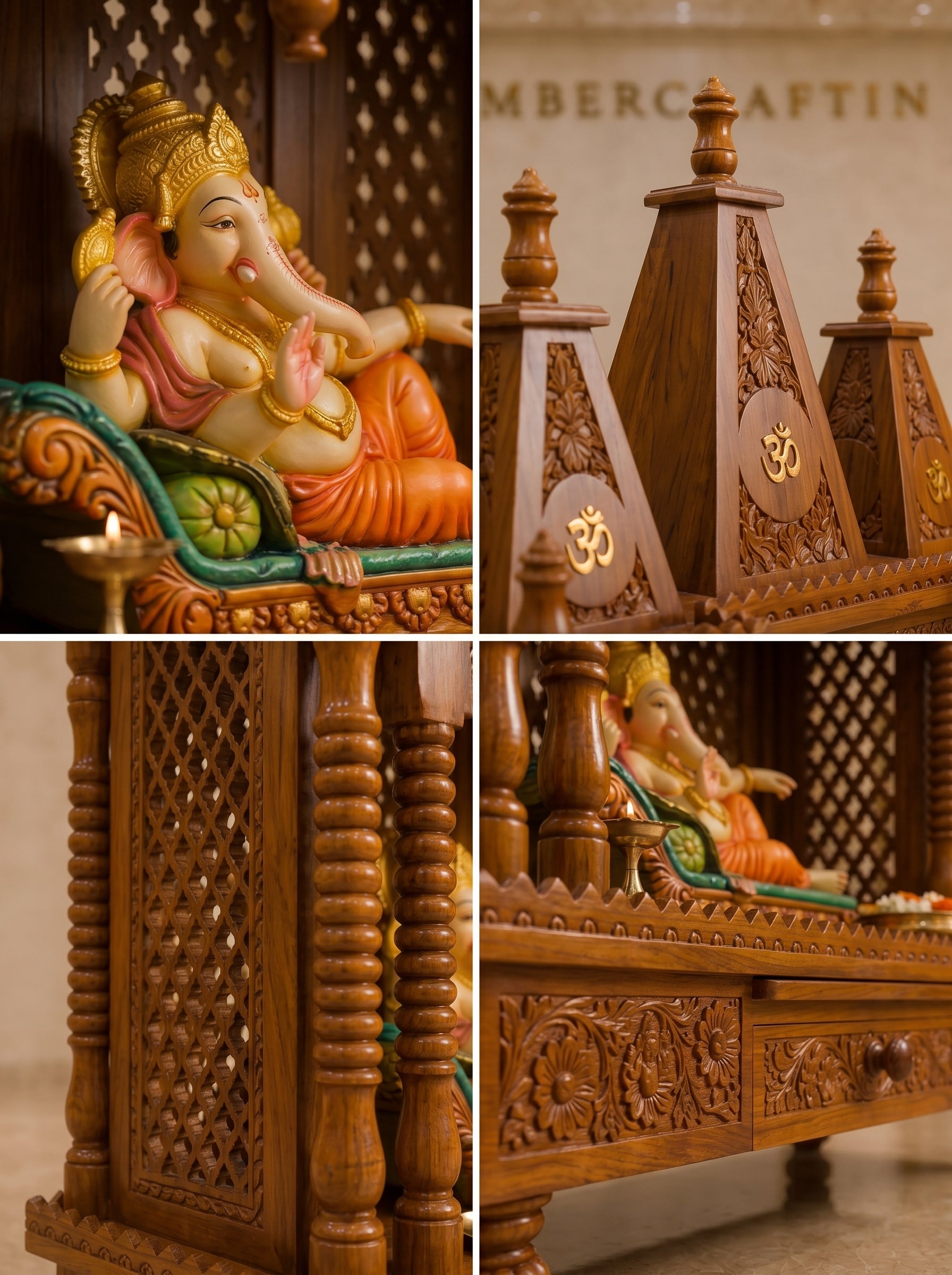 Shikhara Om Teak Wood Pooja Mandir | Saharanpur Handmade | TIMBERCRAFTIN