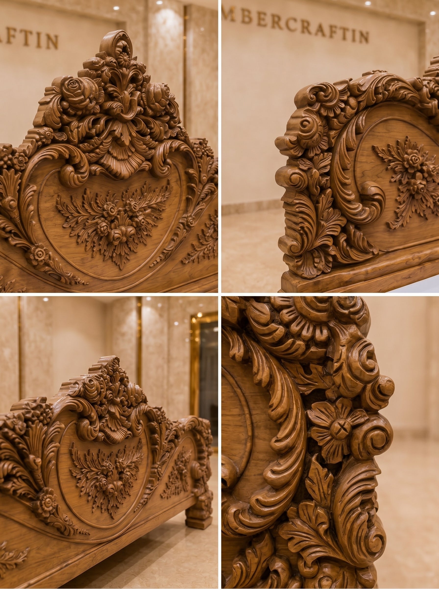 Royal Baroque Hand Carved Pure Teak Wood Bed | Saharanpur Handmade | King size Royal Bedroom