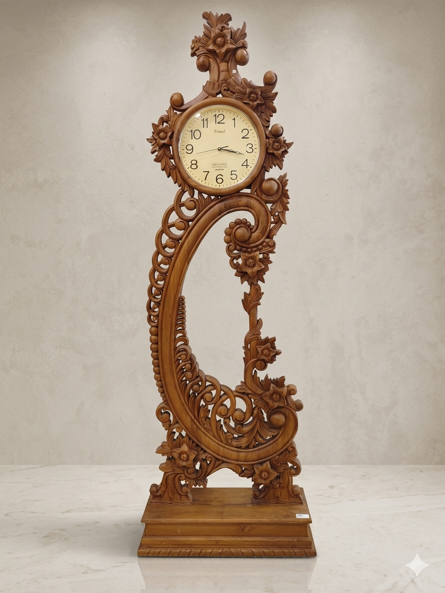 Wooden floor clock, 60 Inch Carved Grandfather Clock, Vintage Home Accent