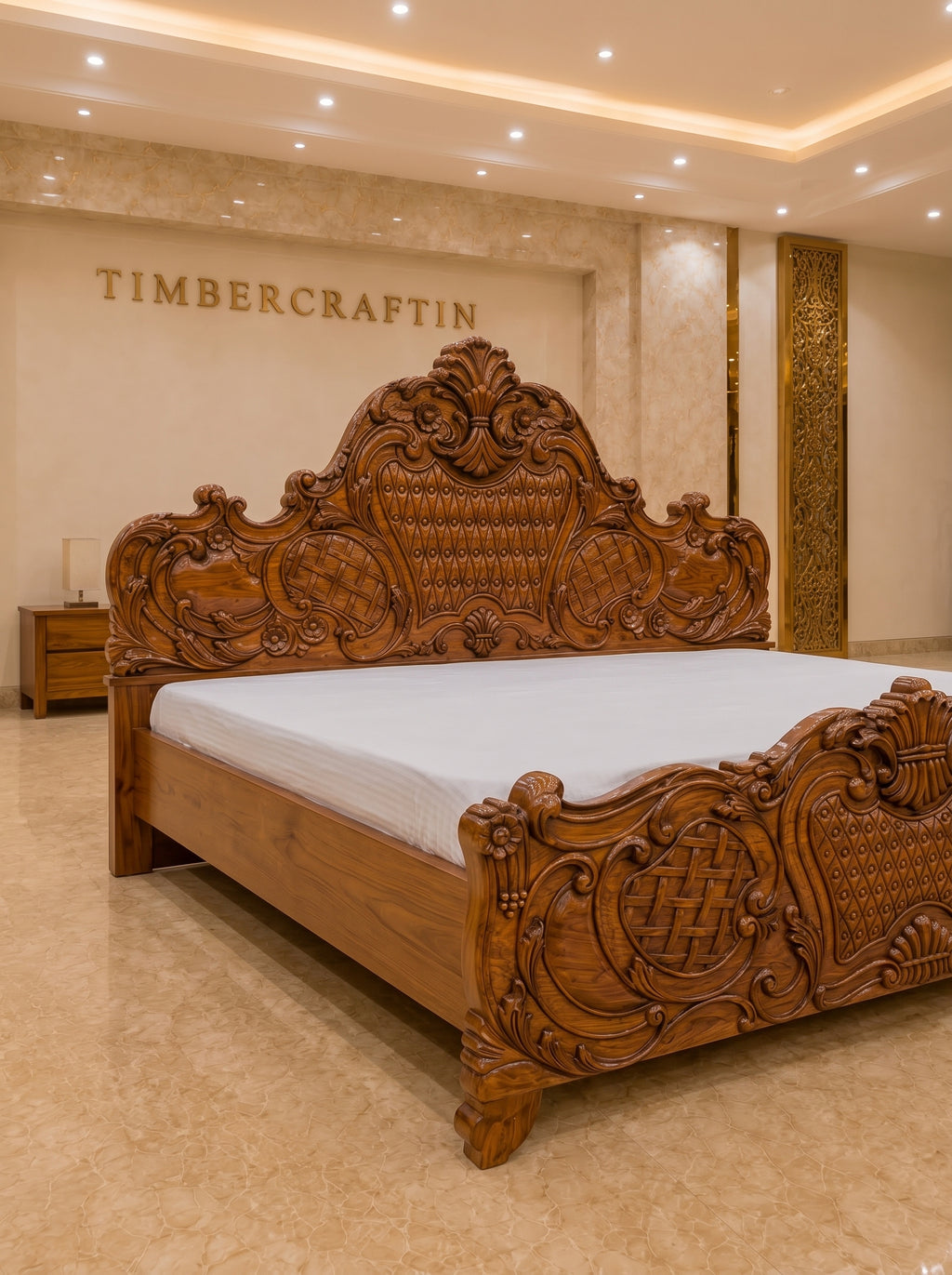 TIMBERCRAFTIN | Handcrafted Pure Teak Wood King Size Bed | Full Hand Carving | Zero CNC | Saharanpur |Diamond Weave|