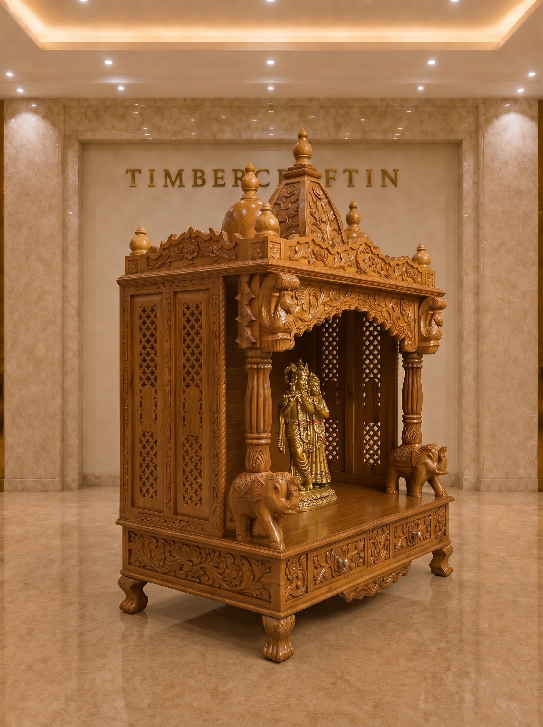 Dwarka Mahal — Hand Carved Teak Wood Radha Krishna Mandir
By TIMBERCRAFTIN | Crafted in Saharanpur, India