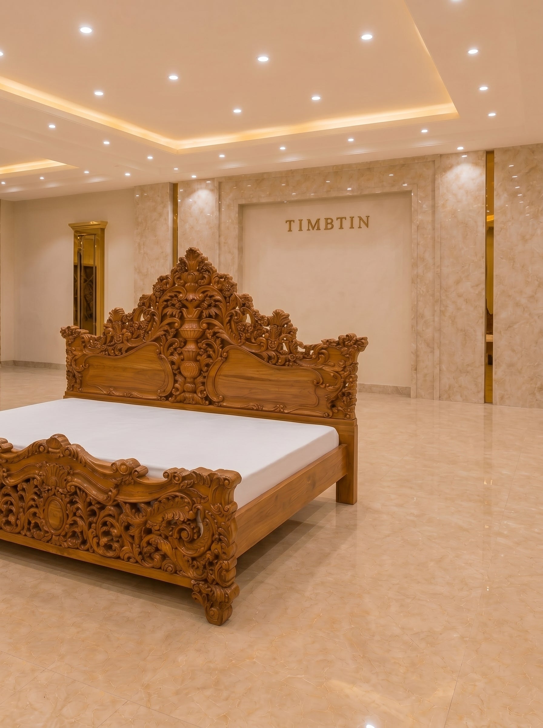 Handcrafted Pure Teak Wood King Size Bed | Royal Floral Carving | Saharanpur Wooden Furniture | Wedding Gift | 72x74x78 inches