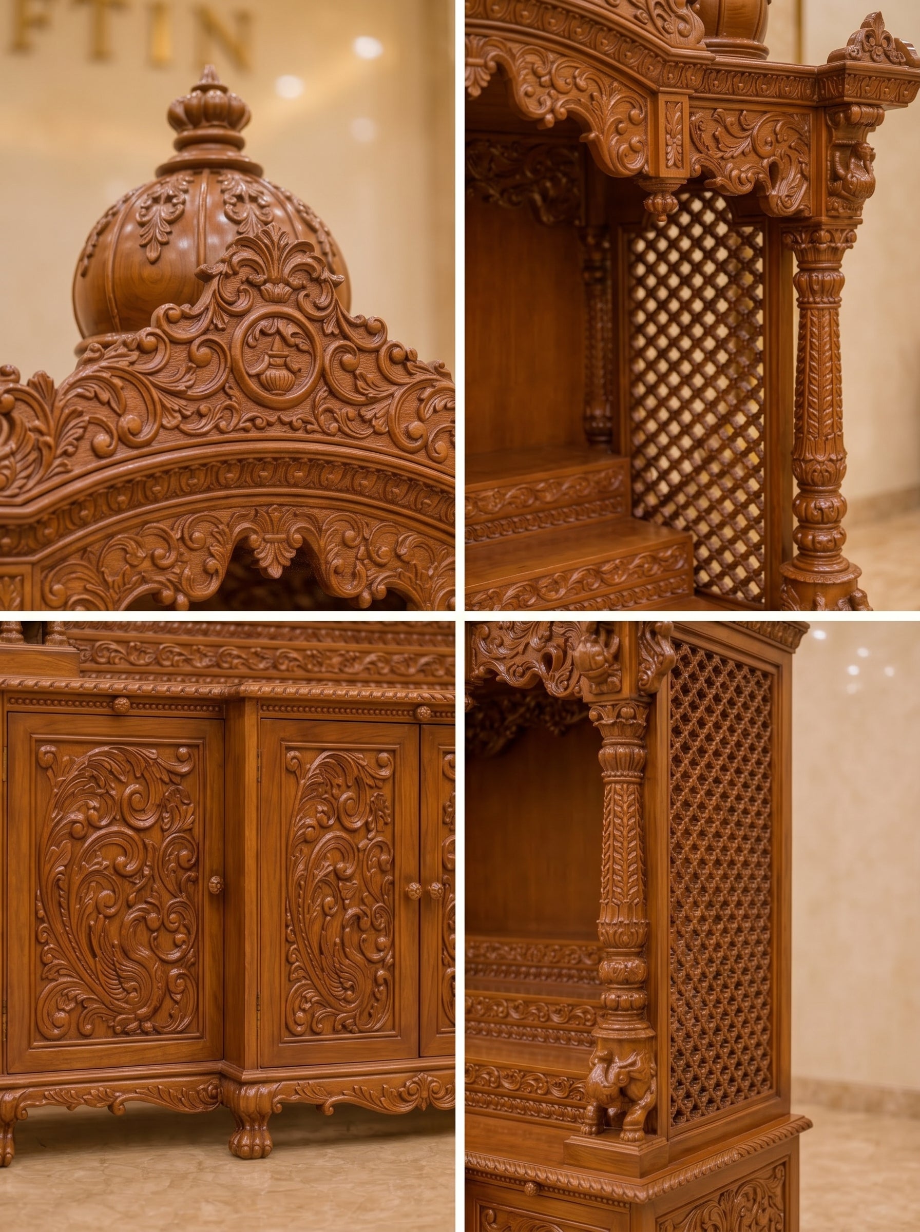 Raj Mahal Mandir Teak Wood Pooja Temple | Triple Dome Lion Column | Saharanpur Handmade | TIMBERCRAFTIN