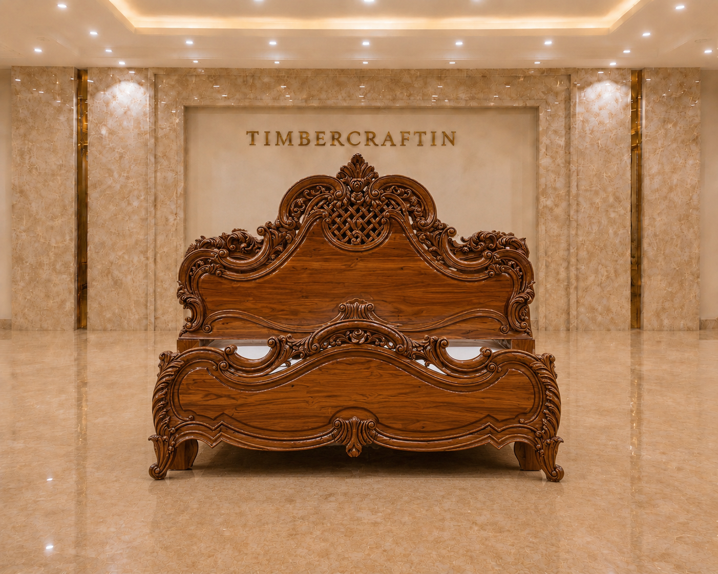 TIMBERCRAFTIN | "Lattice Crown" | Handcrafted Pure Teak Wood King Size Bed |  | Zero CNC |Carving Beds | Saharanpur |  | 74x78x60 inches