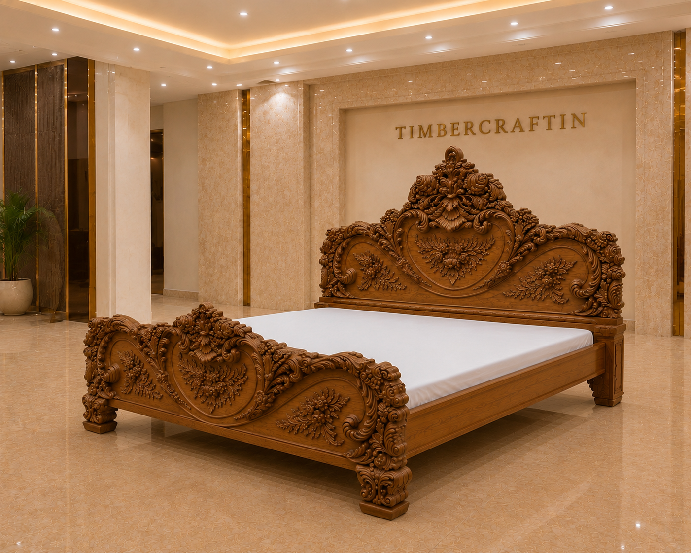 Royal Baroque Hand Carved Pure Teak Wood Bed | Saharanpur Handmade | King size Royal Bedroom