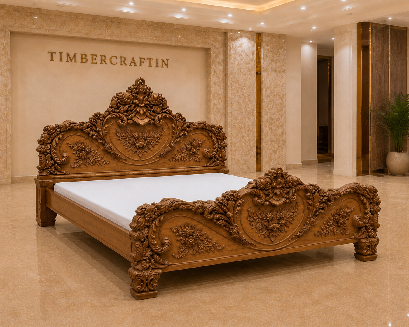 Royal Baroque Hand Carved Pure Teak Wood Bed | Saharanpur Handmade | King size Royal Bedroom