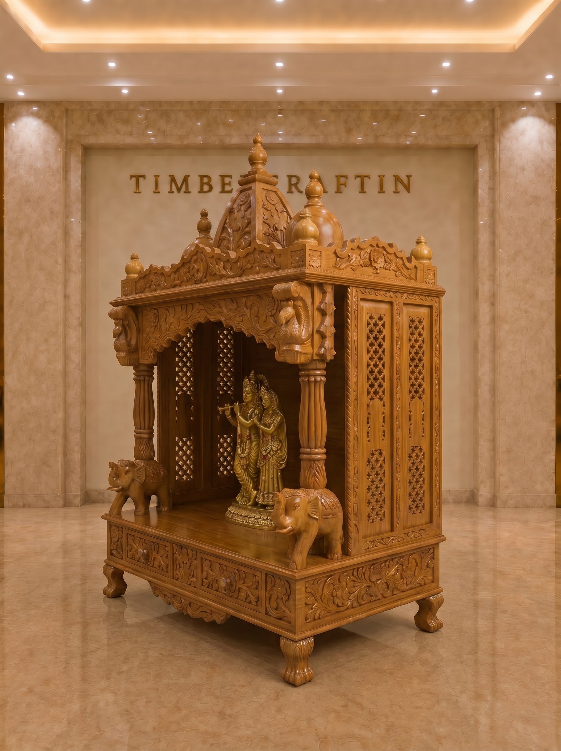 Dwarka Mahal — Hand Carved Teak Wood Radha Krishna Mandir
By TIMBERCRAFTIN | Crafted in Saharanpur, India