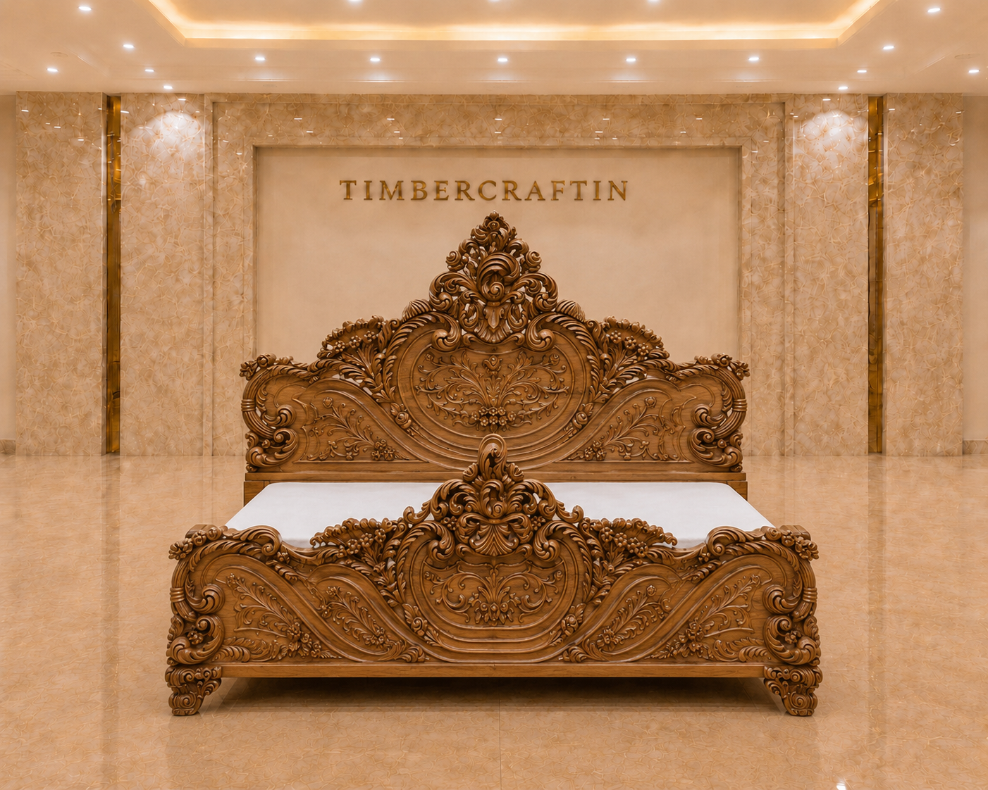 TIMBERCRAFTIN | Handcrafted Pure Teak Wood King Size Bed | Heavy Side & Footboard Carving |Mughal Guarden| Zero CNC | Saharanpur | Wedding Gift | 74x84x80 inches