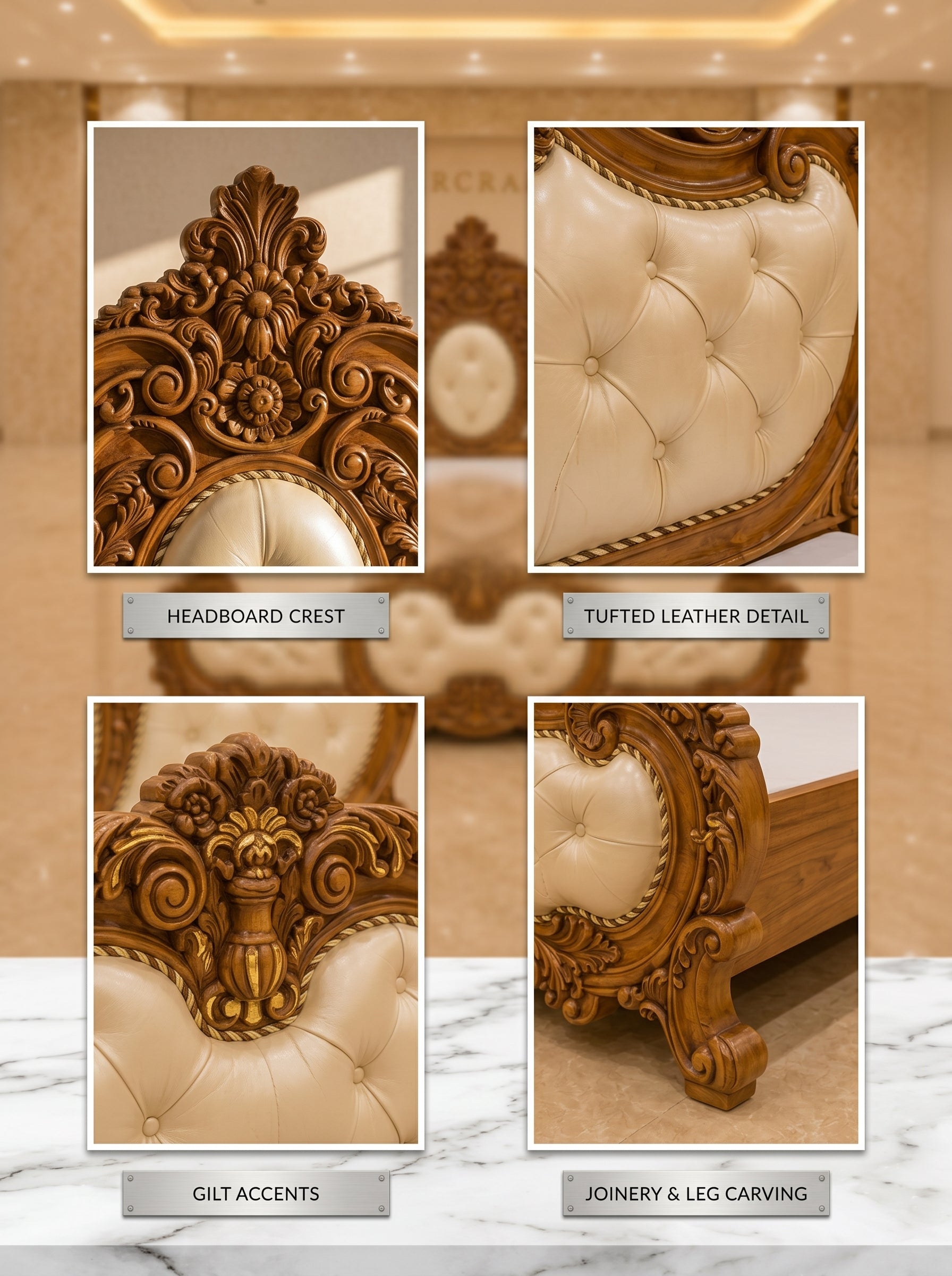 TIMBERCRAFTIN | Handcrafted Pure Teak Wood King Size Bed | Irony Crown |Rexine Tufted Headboard | Zero CNC | Saharanpur | Wedding Gift | 60x72x78 inches