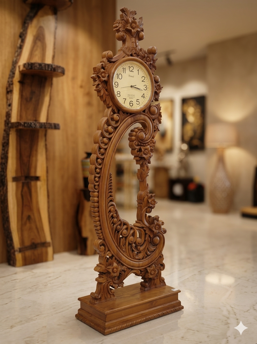 Wooden floor clock, 60 Inch Carved Grandfather Clock, Vintage Home Accent