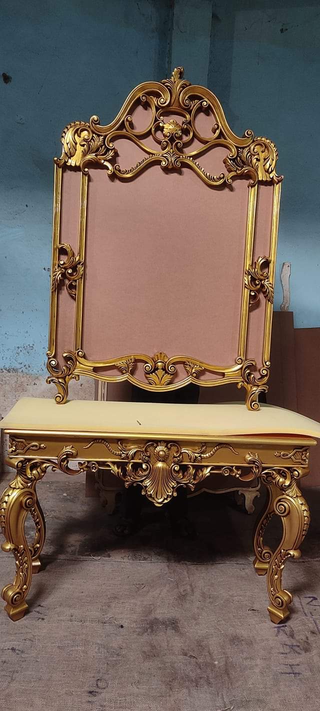 Royal Baroque Console Table with Ornate Mirror — Hand-Carved Teakwood | Antique Gold | Made to Order