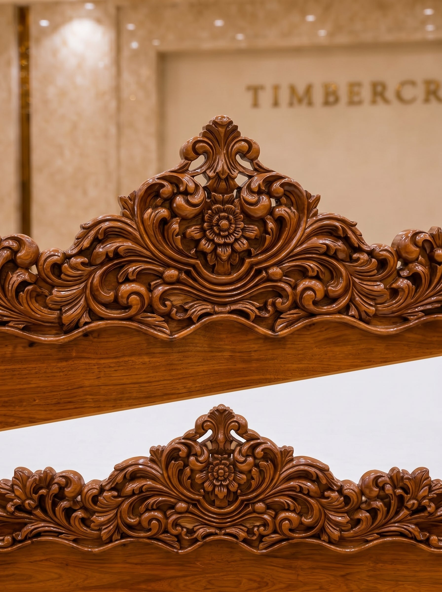 TIMBERCRAFTIN | "Imperial Lotus Throne" | Handcrafted Pure Teak Wood King Size Bed | Heavy All-Over Carving | Zero CNC | Saharanpur | Wedding Gift | 74x84x80