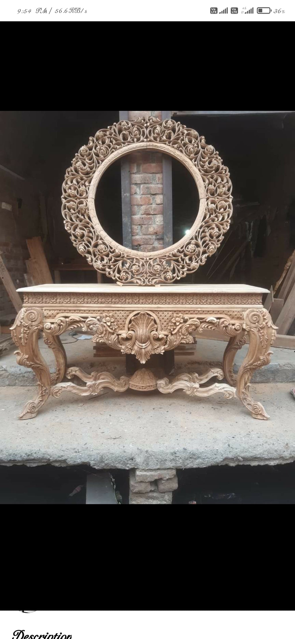 Mandala Grand Console Table with Round Carved Mirror — Hand-Carved Teakwood | Natural Polish or Antique Gold | Made to Order
