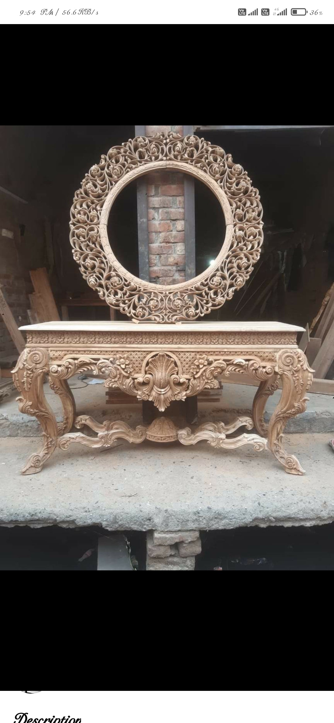 Mandala Grand Console Table with Round Carved Mirror — Hand-Carved Teakwood | Natural Polish or Antique Gold | Made to Order