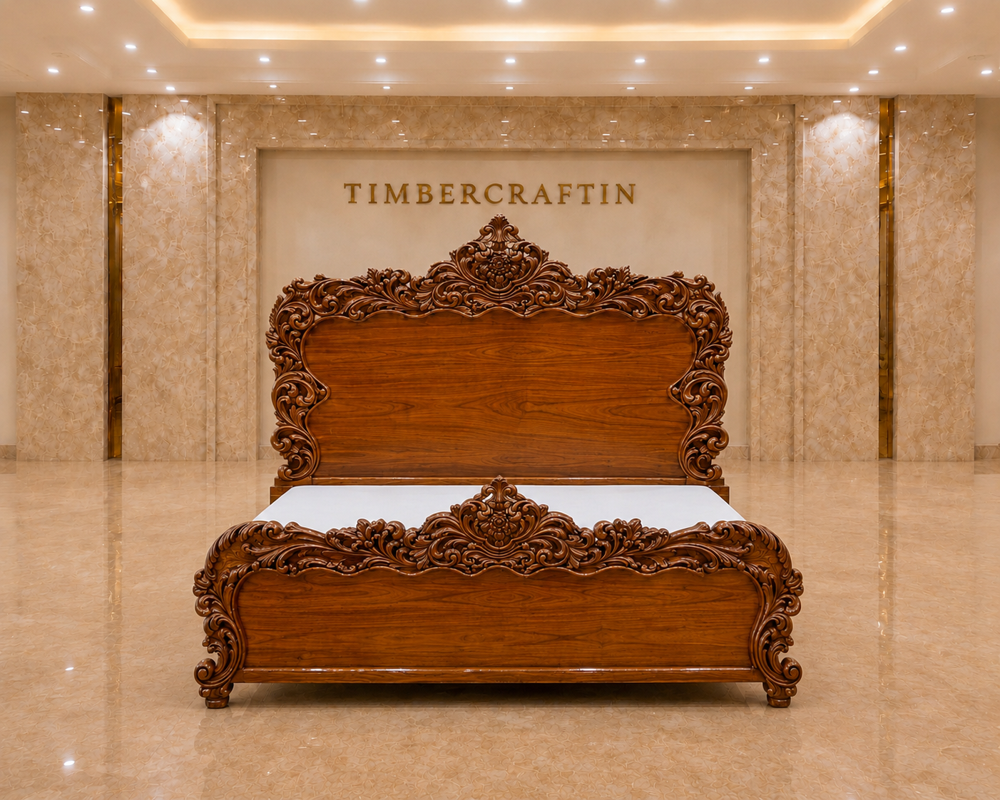 TIMBERCRAFTIN | "Imperial Lotus Throne" | Handcrafted Pure Teak Wood King Size Bed | Heavy All-Over Carving | Zero CNC | Saharanpur | Wedding Gift | 74x84x80