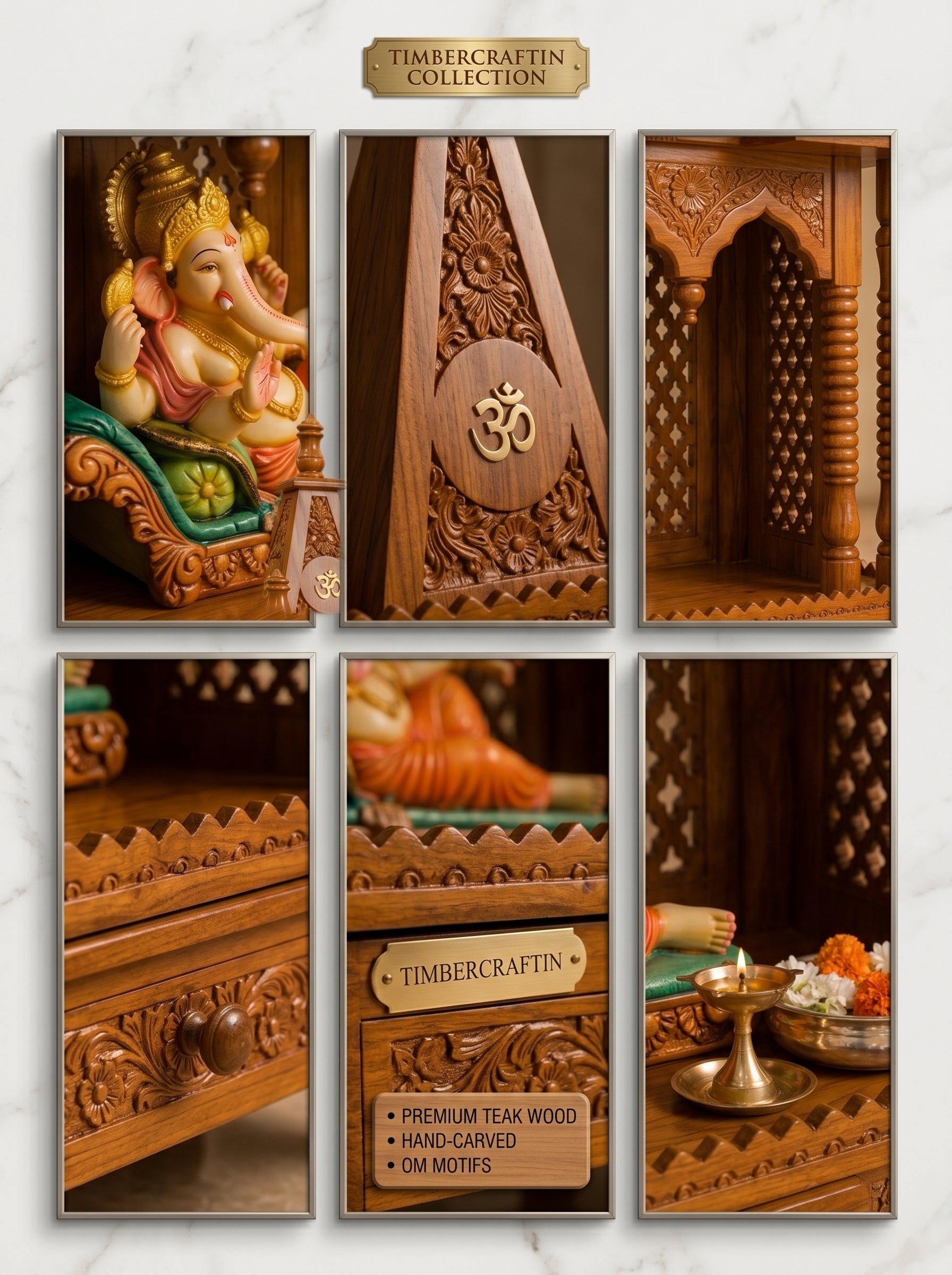 Shikhara Om Teak Wood Pooja Mandir | Saharanpur Handmade | TIMBERCRAFTIN