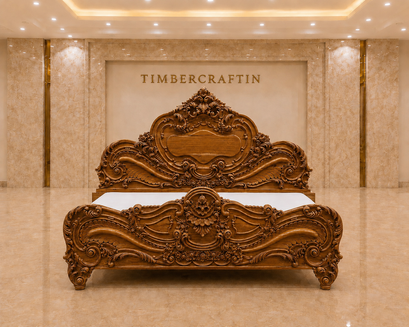 Handcrafted Pure Teak Wood King Size Bed |Golden Weave| Saharanpur Wooden Furniture | Wedding Gift | 60x74x84 inches