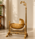 Handcrafted Gold Finish Wooden Baby Cradle | Teak Wood Palna Jhula | Hand Carved Baby Swing | Saharanpur Handicraft | Antique Gold | Natural Wood | Indian Baby Crib