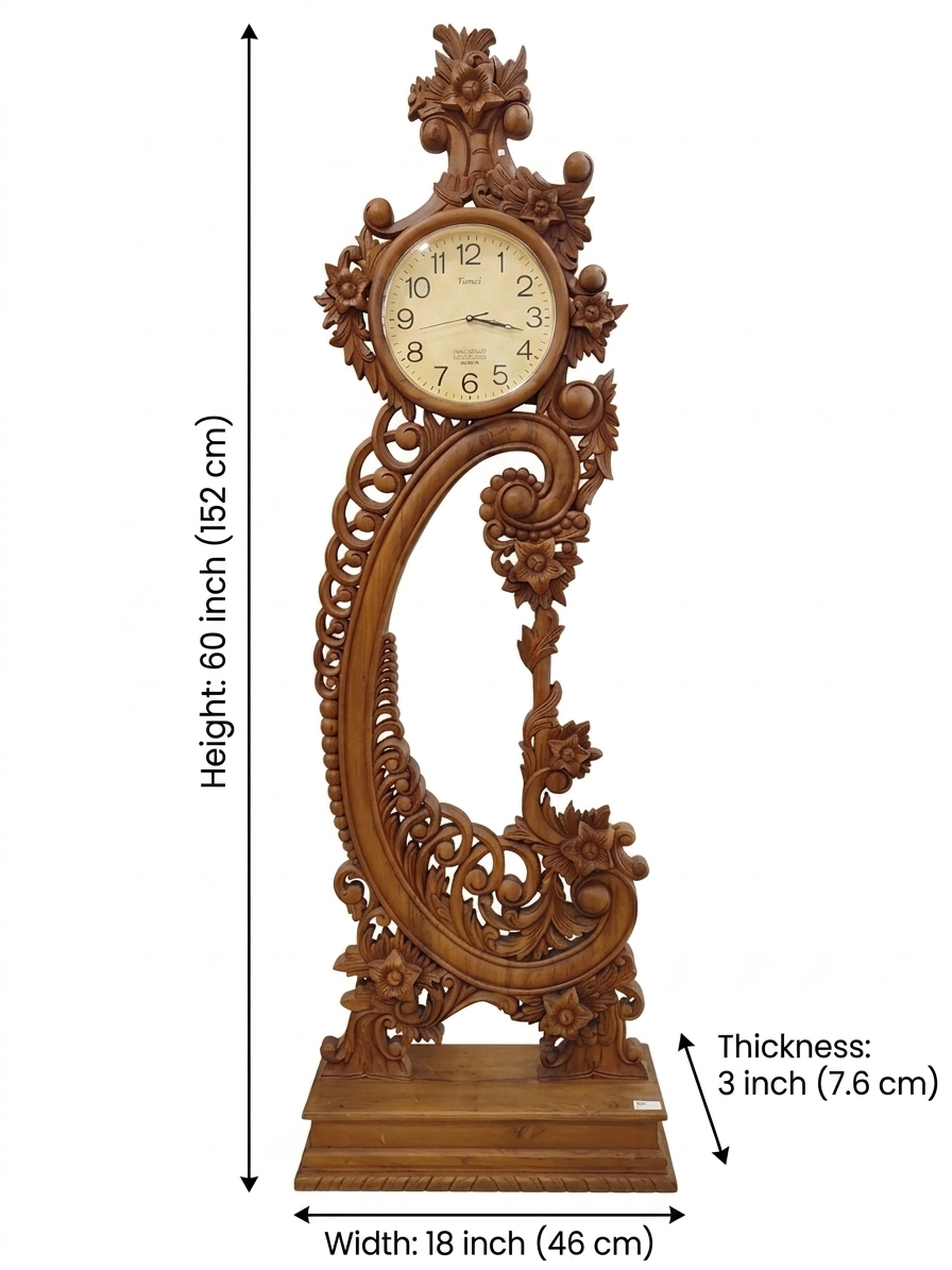 Wooden floor clock, 60 Inch Carved Grandfather Clock, Vintage Home Accent