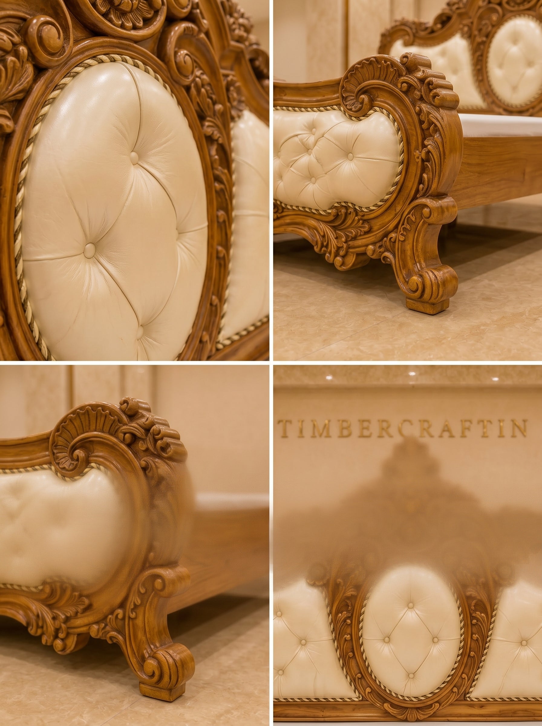 TIMBERCRAFTIN | Handcrafted Pure Teak Wood King Size Bed | Irony Crown |Rexine Tufted Headboard | Zero CNC | Saharanpur | Wedding Gift | 60x72x78 inches