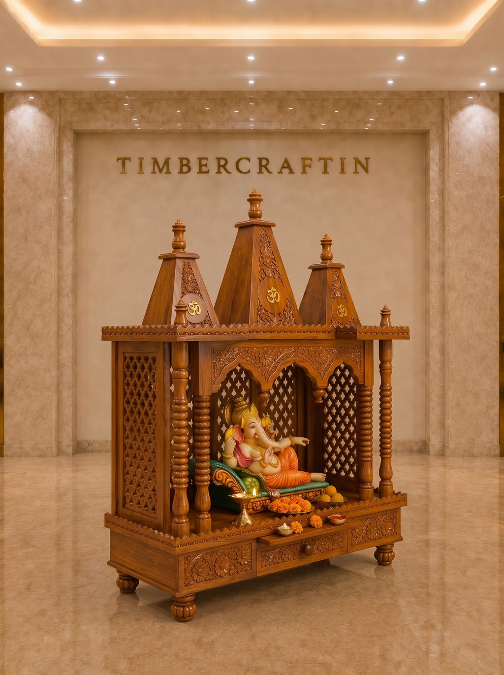 Shikhara Om Teak Wood Pooja Mandir | Saharanpur Handmade | TIMBERCRAFTIN