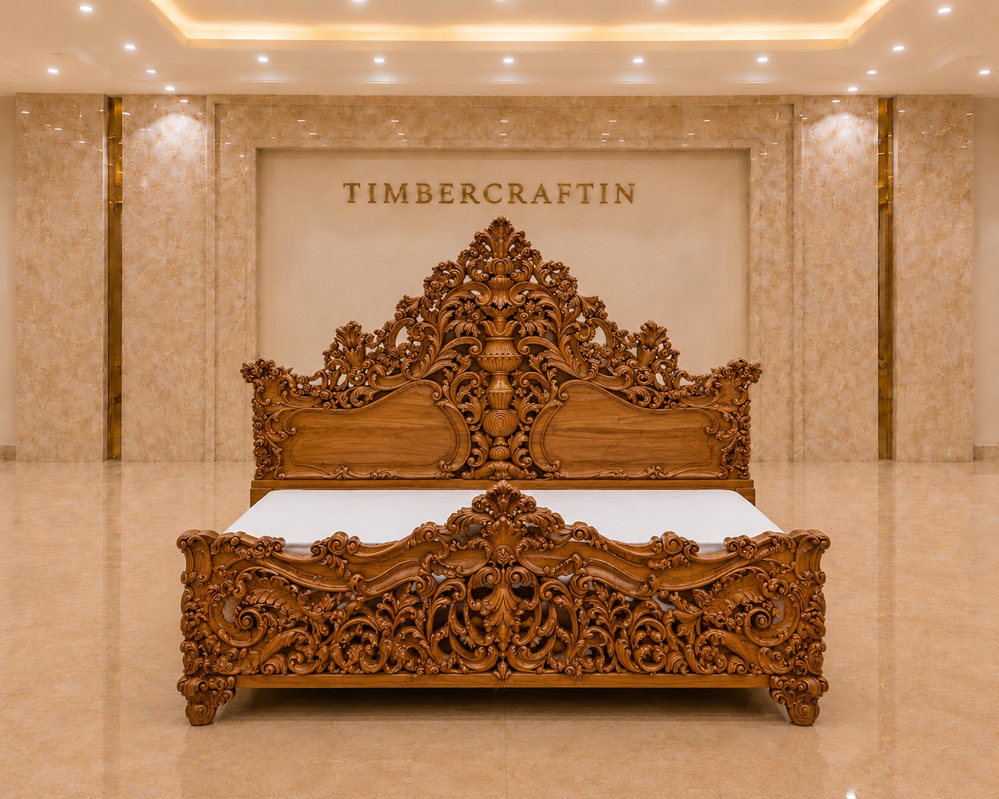 Handcrafted Pure Teak Wood King Size Bed | Royal Floral Carving | Saharanpur Wooden Furniture | Wedding Gift | 72x74x78 inches