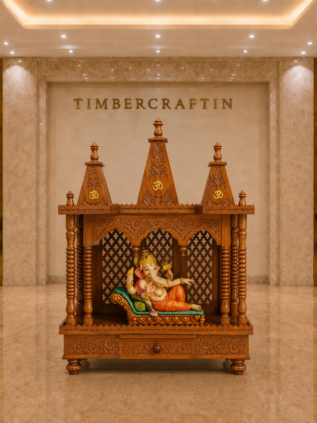Shikhara Om Teak Wood Pooja Mandir | Saharanpur Handmade | TIMBERCRAFTIN