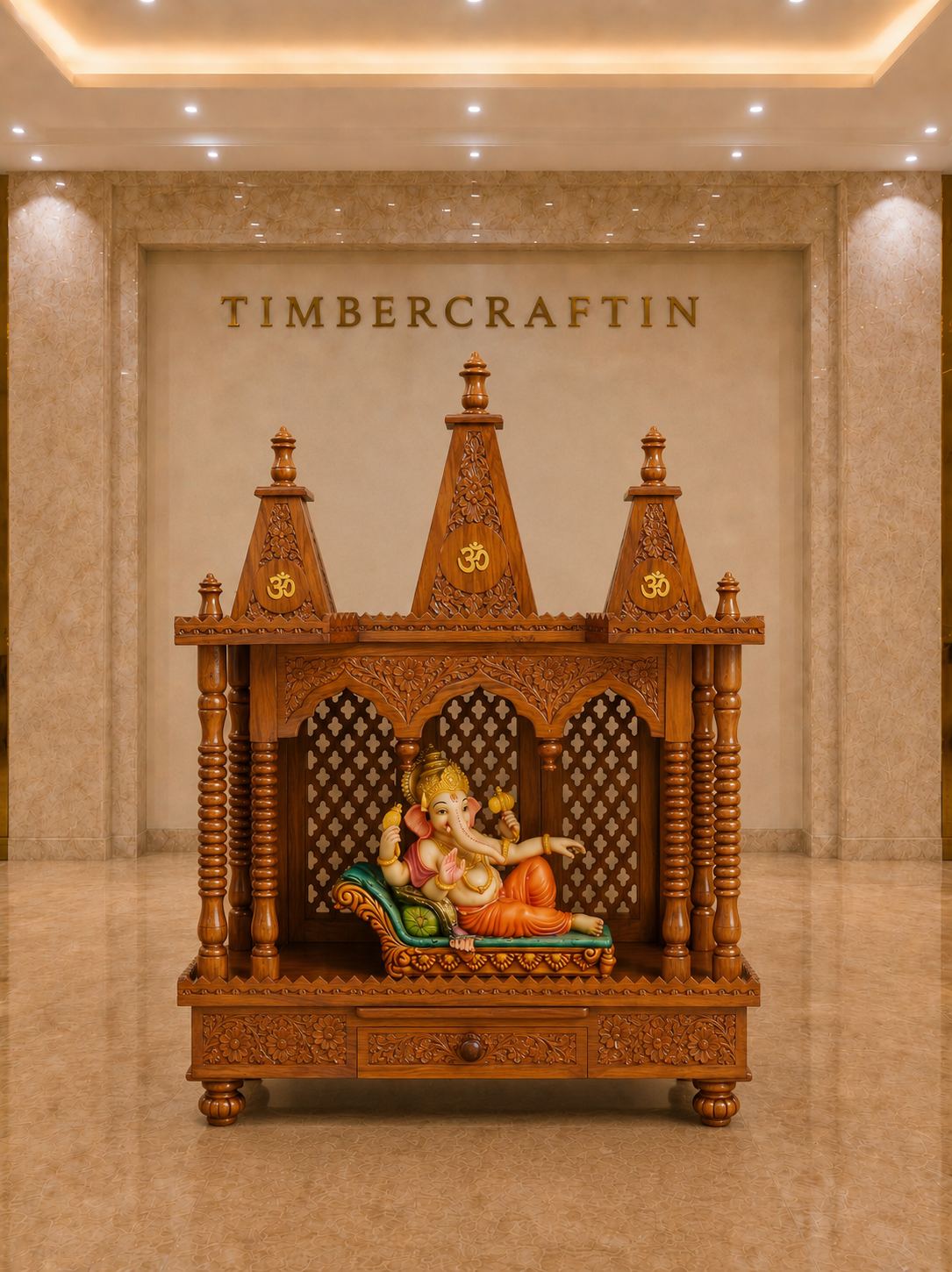 Shikhara Om Teak Wood Pooja Mandir | Saharanpur Handmade | TIMBERCRAFTIN