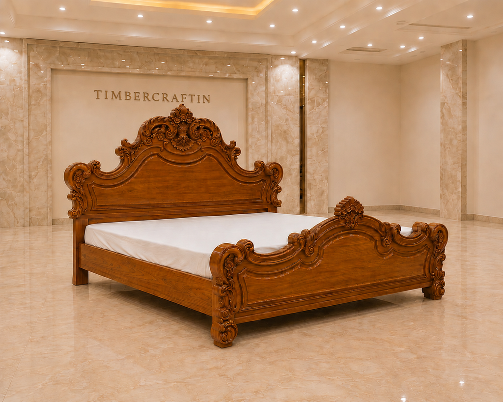 Hand Carved Pure Teak Wood Bed | Royal Wooden Bed | Saharanpur Handmade | King Queen Size | Pan India Delivery