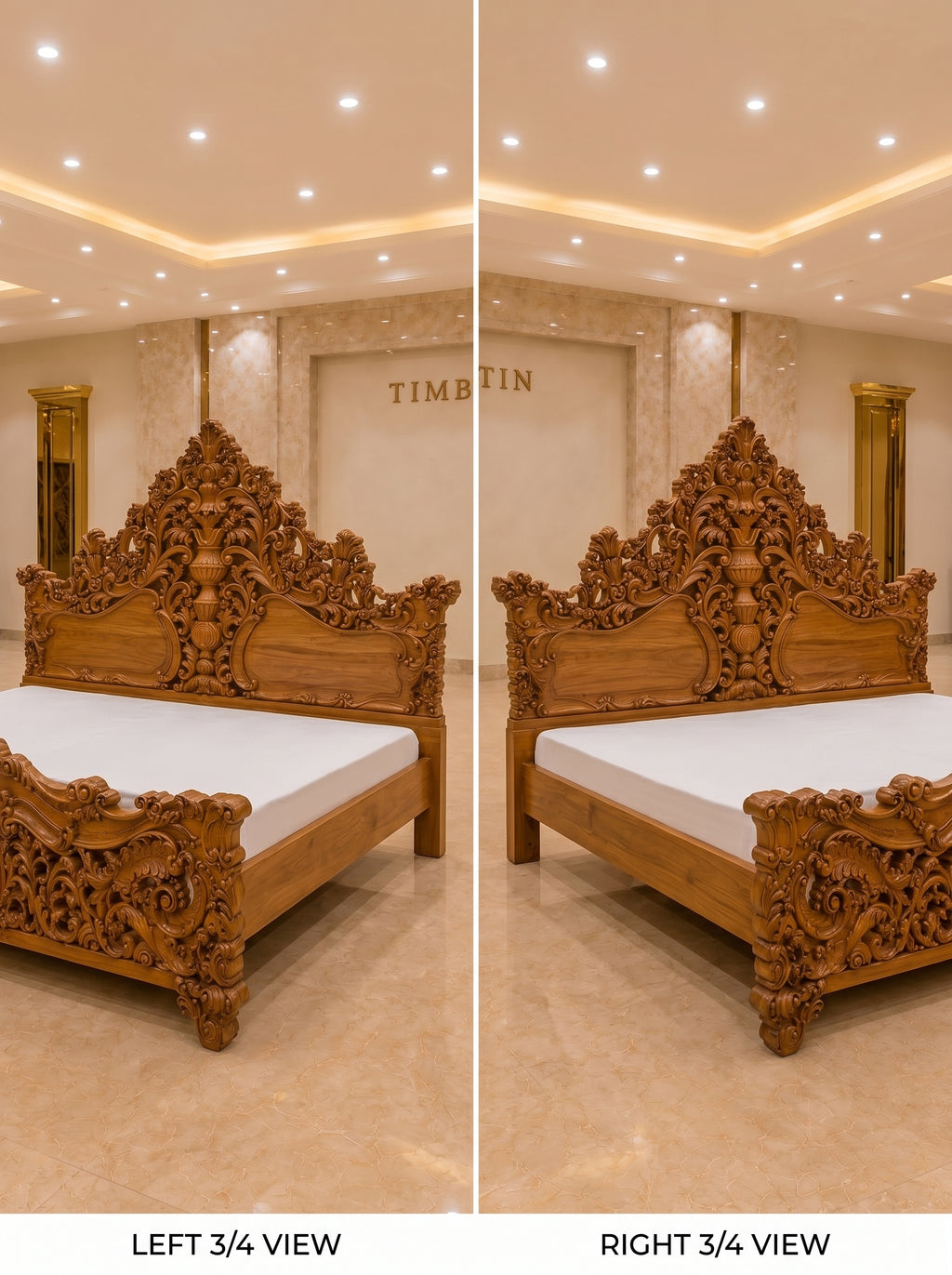 Handcrafted Pure Teak Wood King Size Bed | Royal Floral Carving | Saharanpur Wooden Furniture | Wedding Gift | 72x74x78 inches