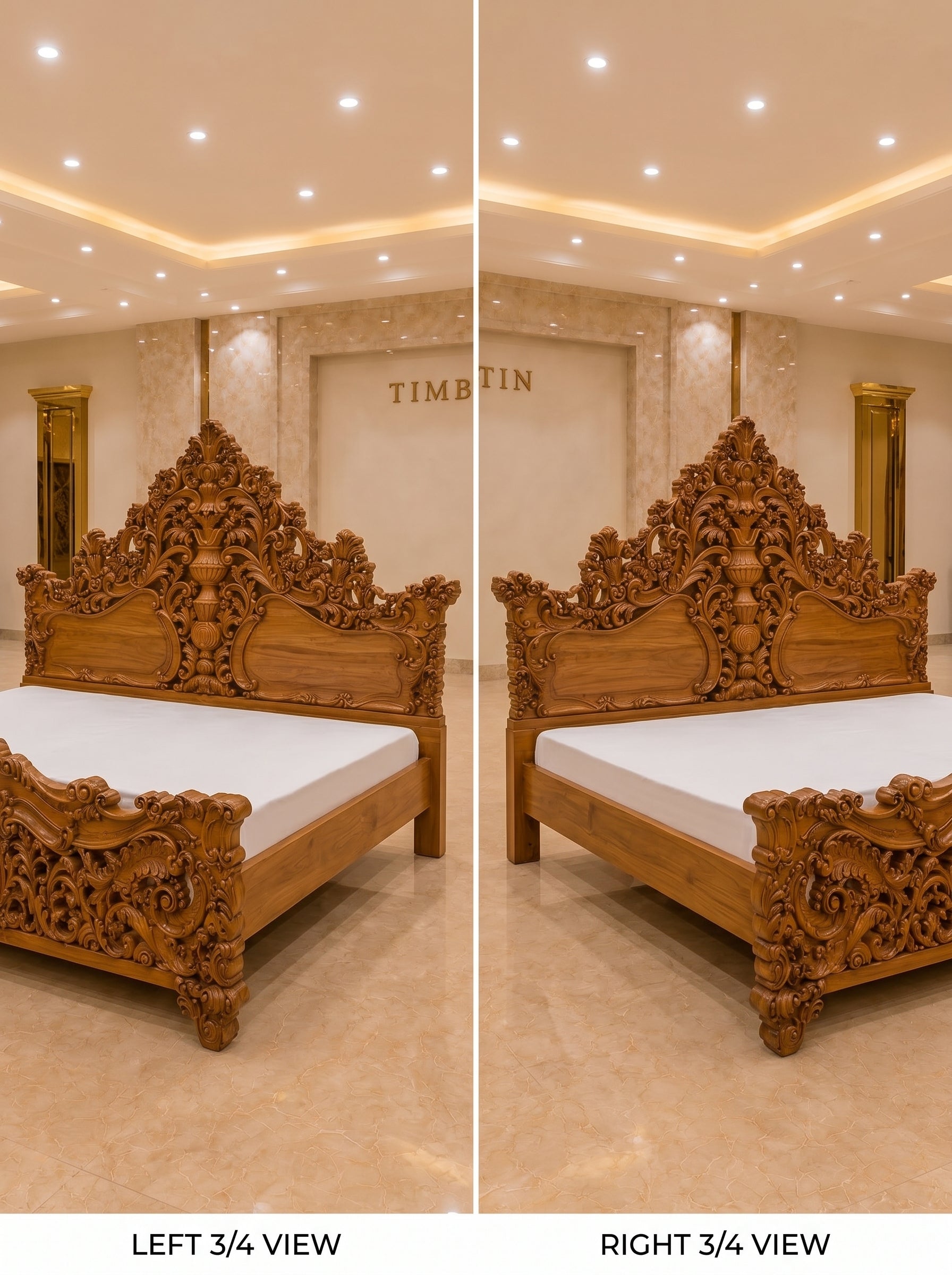 Handcrafted Pure Teak Wood King Size Bed | Royal Floral Carving | Saharanpur Wooden Furniture | Wedding Gift | 72x74x78 inches