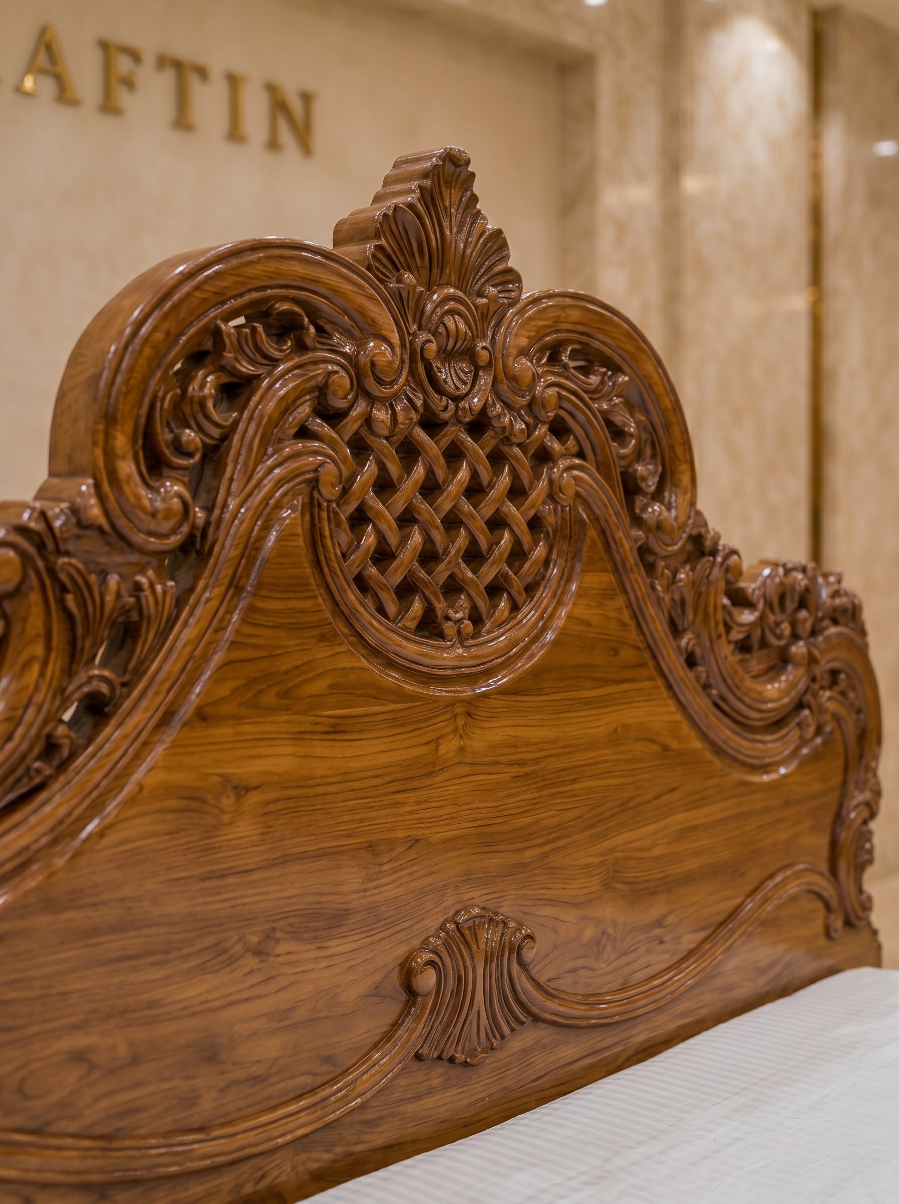 TIMBERCRAFTIN | "Lattice Crown" | Handcrafted Pure Teak Wood King Size Bed |  | Zero CNC |Carving Beds | Saharanpur |  | 74x78x60 inches