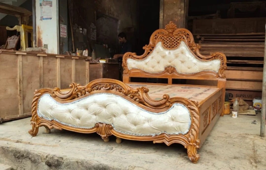 Handcrafted Pure Teak Wood King Size Bed - Zero CNC