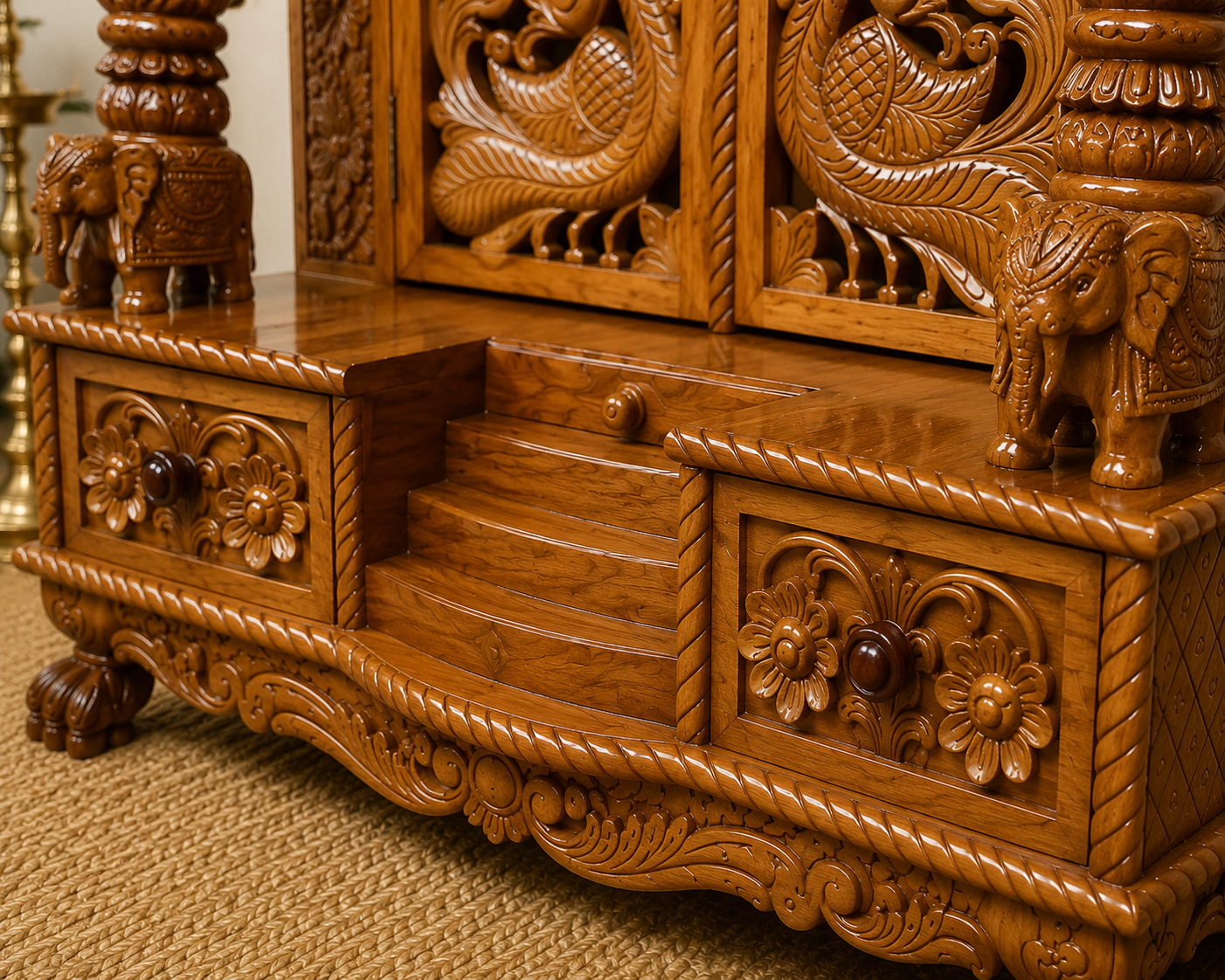 Handcrafted Teak Wood Temple | Traditional Hindu Pooja Mandir | Full Hand Carved Home Temple