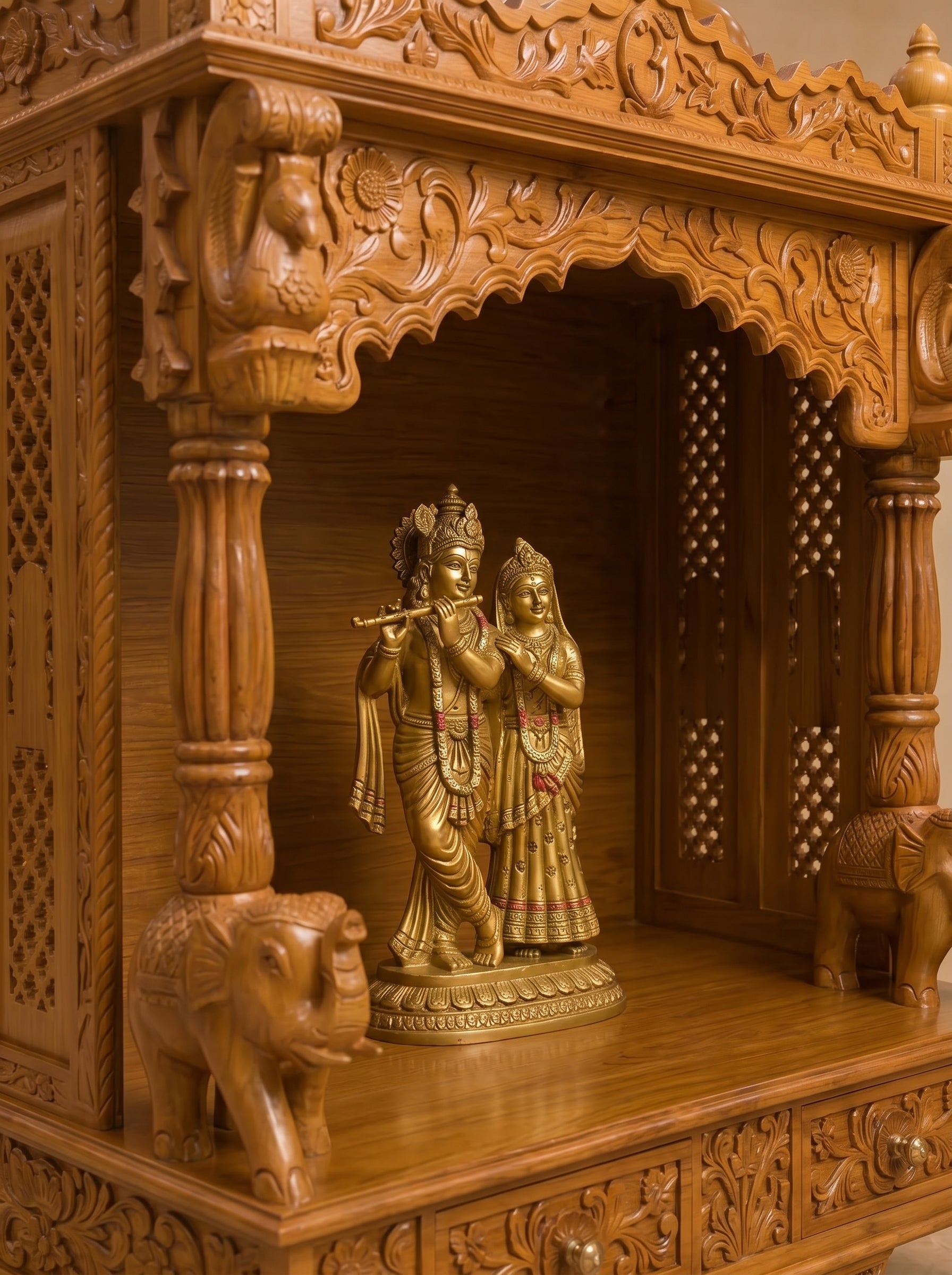 Dwarka Mahal — Hand Carved Teak Wood Radha Krishna Mandir
By TIMBERCRAFTIN | Crafted in Saharanpur, India