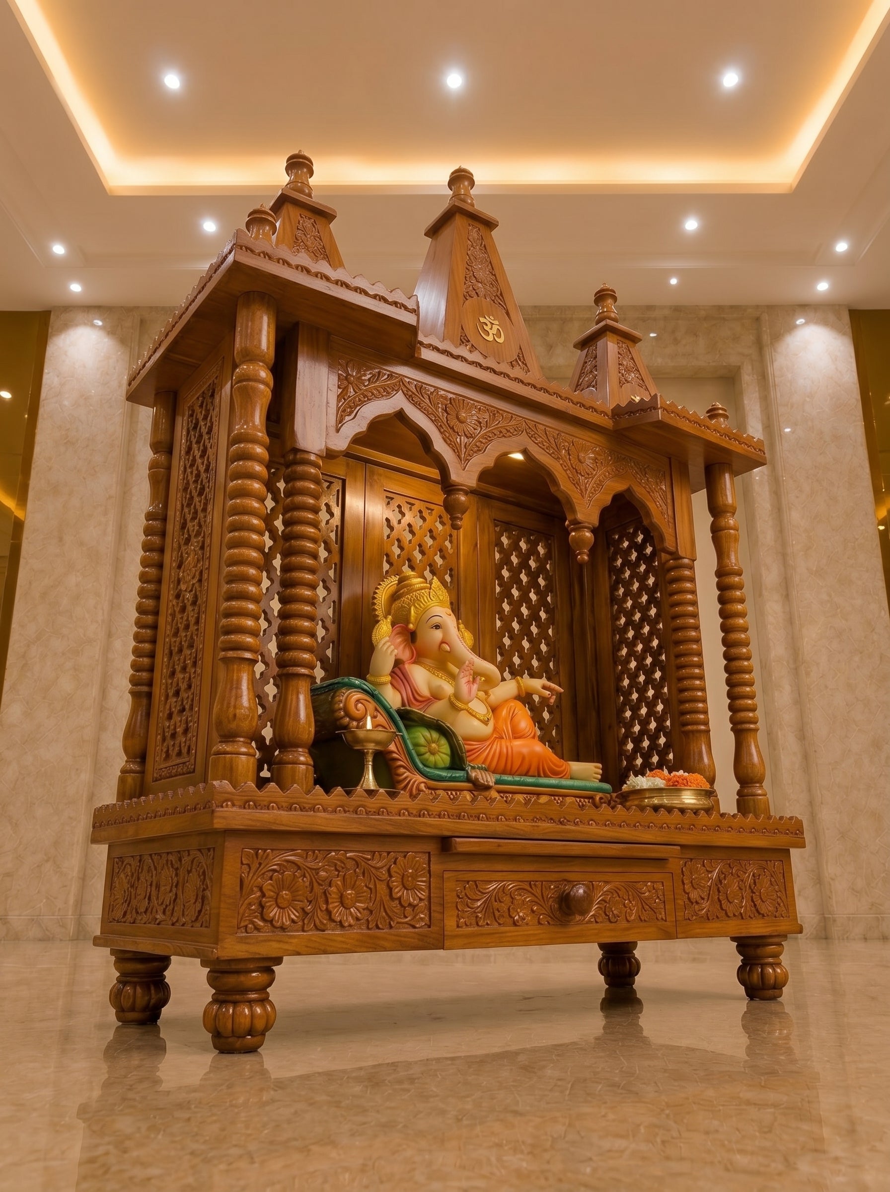 Shikhara Om Teak Wood Pooja Mandir | Saharanpur Handmade | TIMBERCRAFTIN
