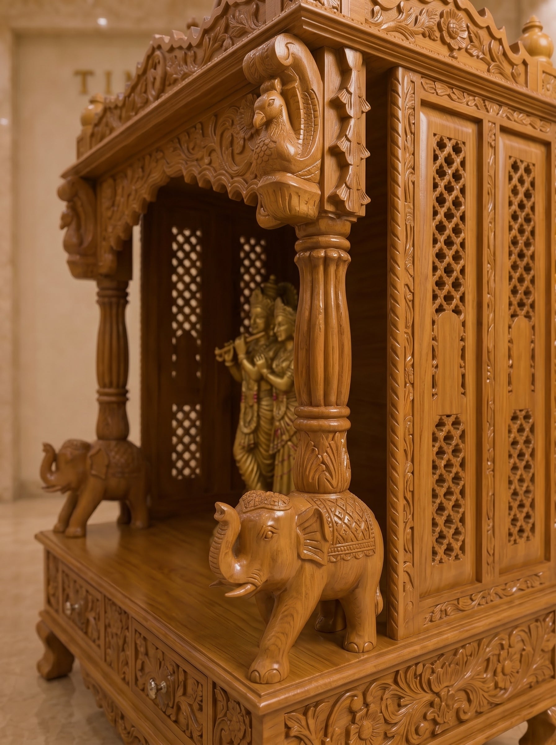 Dwarka Mahal — Hand Carved Teak Wood Radha Krishna Mandir
By TIMBERCRAFTIN | Crafted in Saharanpur, India