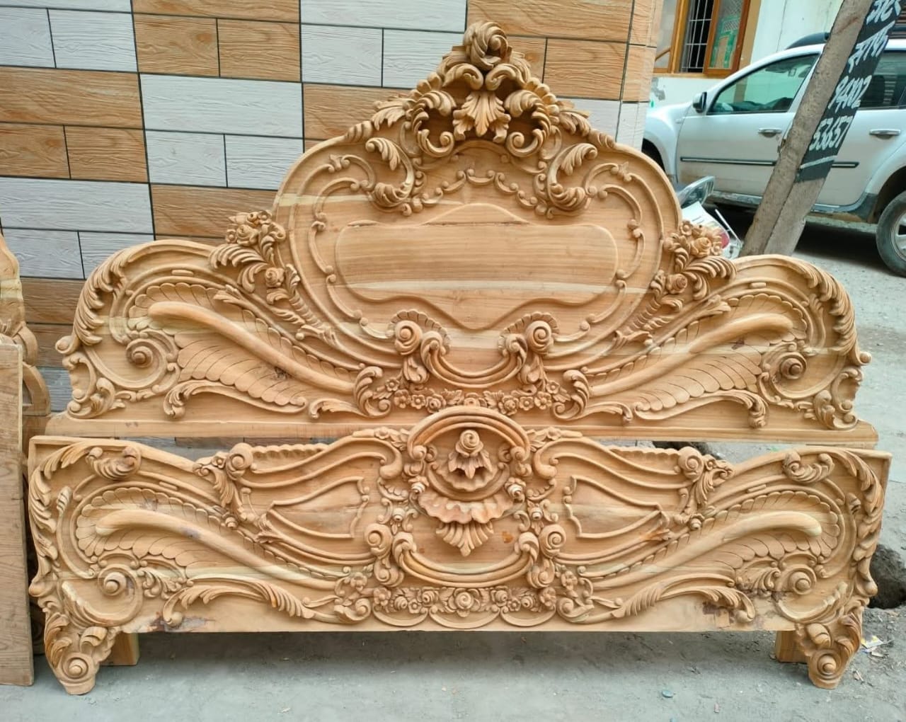 Handcrafted Pure Teak Wood King Size Bed |Golden Weave| Saharanpur Wooden Furniture | Wedding Gift | 60x74x84 inches