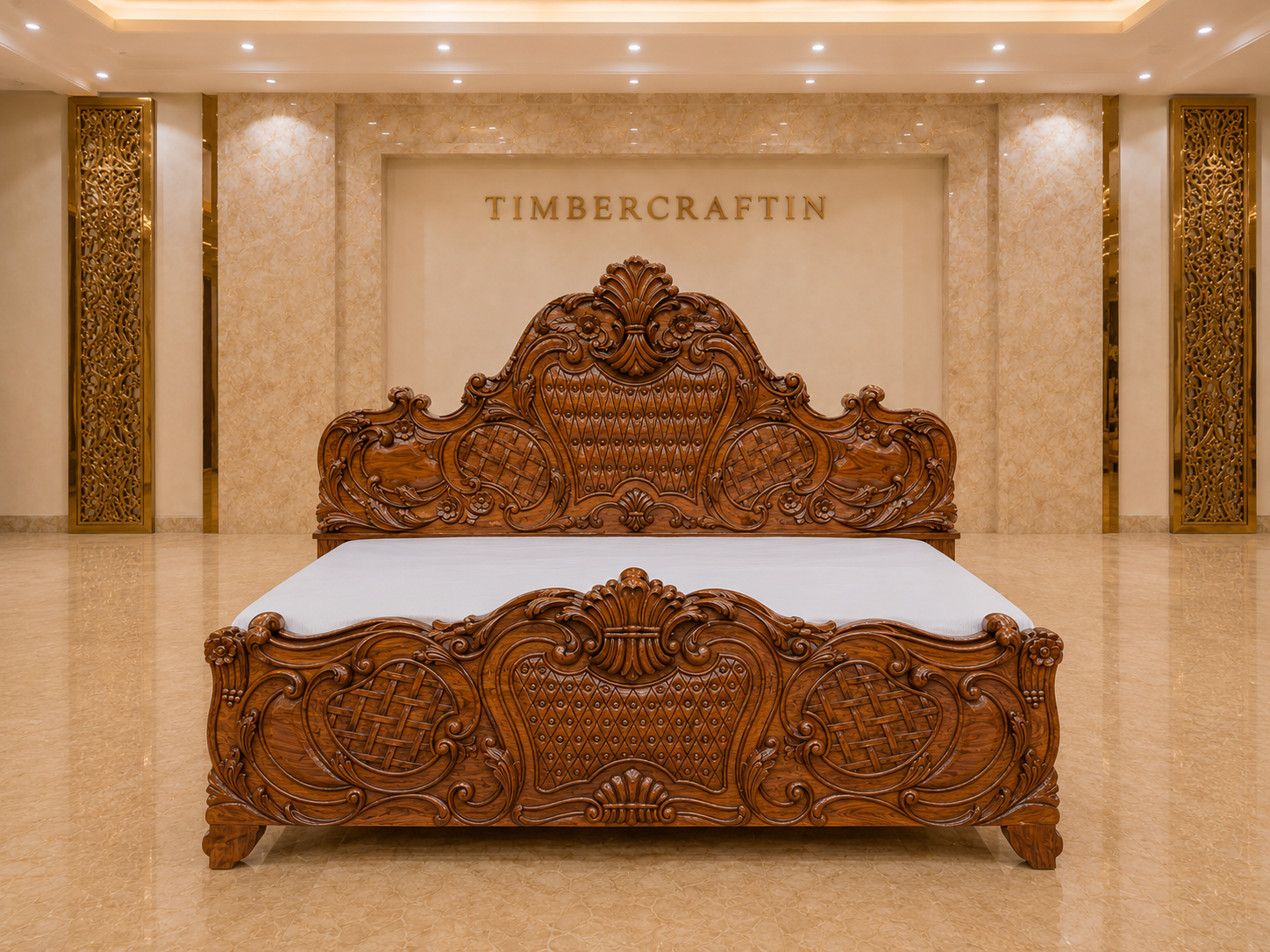 TIMBERCRAFTIN | Handcrafted Pure Teak Wood King Size Bed | Full Hand Carving | Zero CNC | Saharanpur |Diamond Weave|