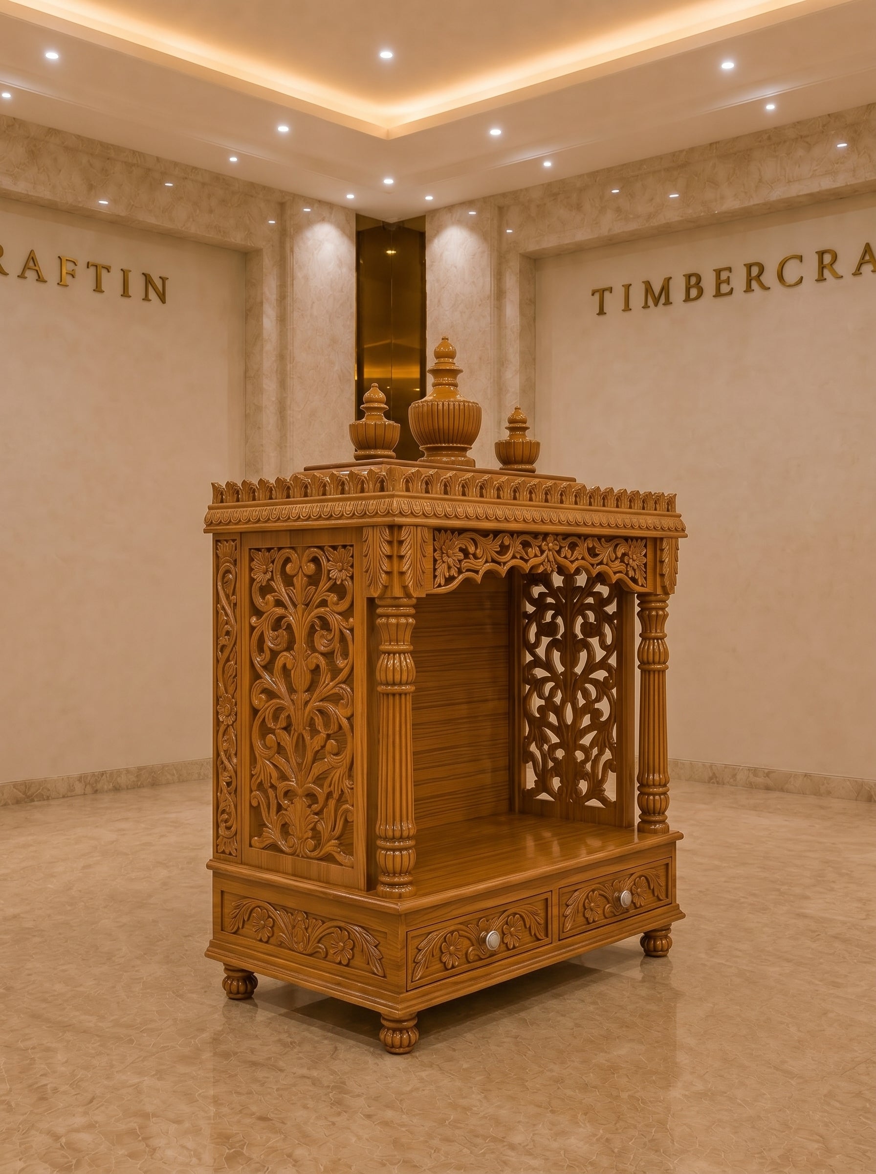 Kalash Mandir — Hand Carved Teak Wood Pooja Temple
By TIMBERCRAFTIN | Crafted in Saharanpur, India