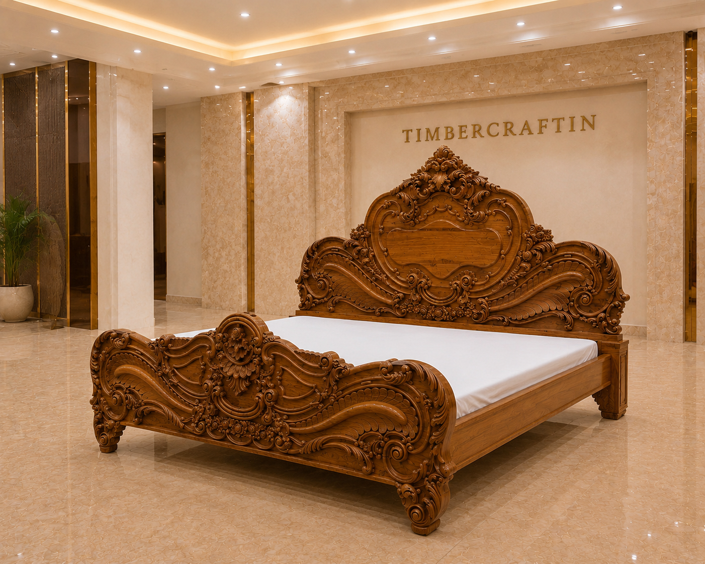 Handcrafted Pure Teak Wood King Size Bed |Golden Weave| Saharanpur Wooden Furniture | Wedding Gift | 60x74x84 inches