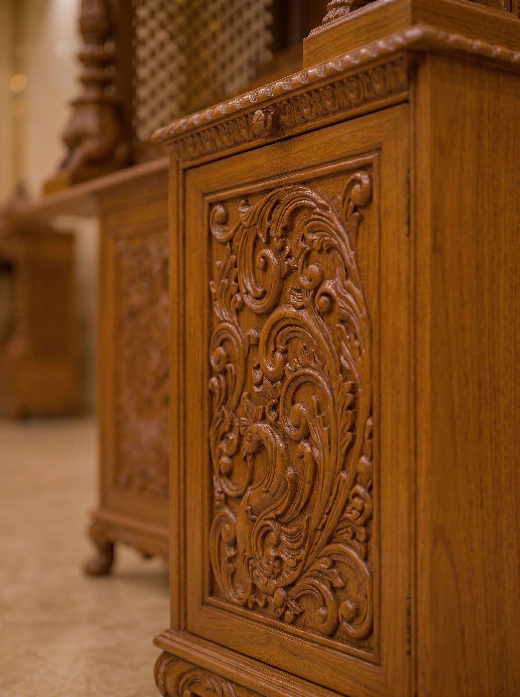 Raj Mahal Mandir Teak Wood Pooja Temple | Triple Dome Lion Column | Saharanpur Handmade | TIMBERCRAFTIN