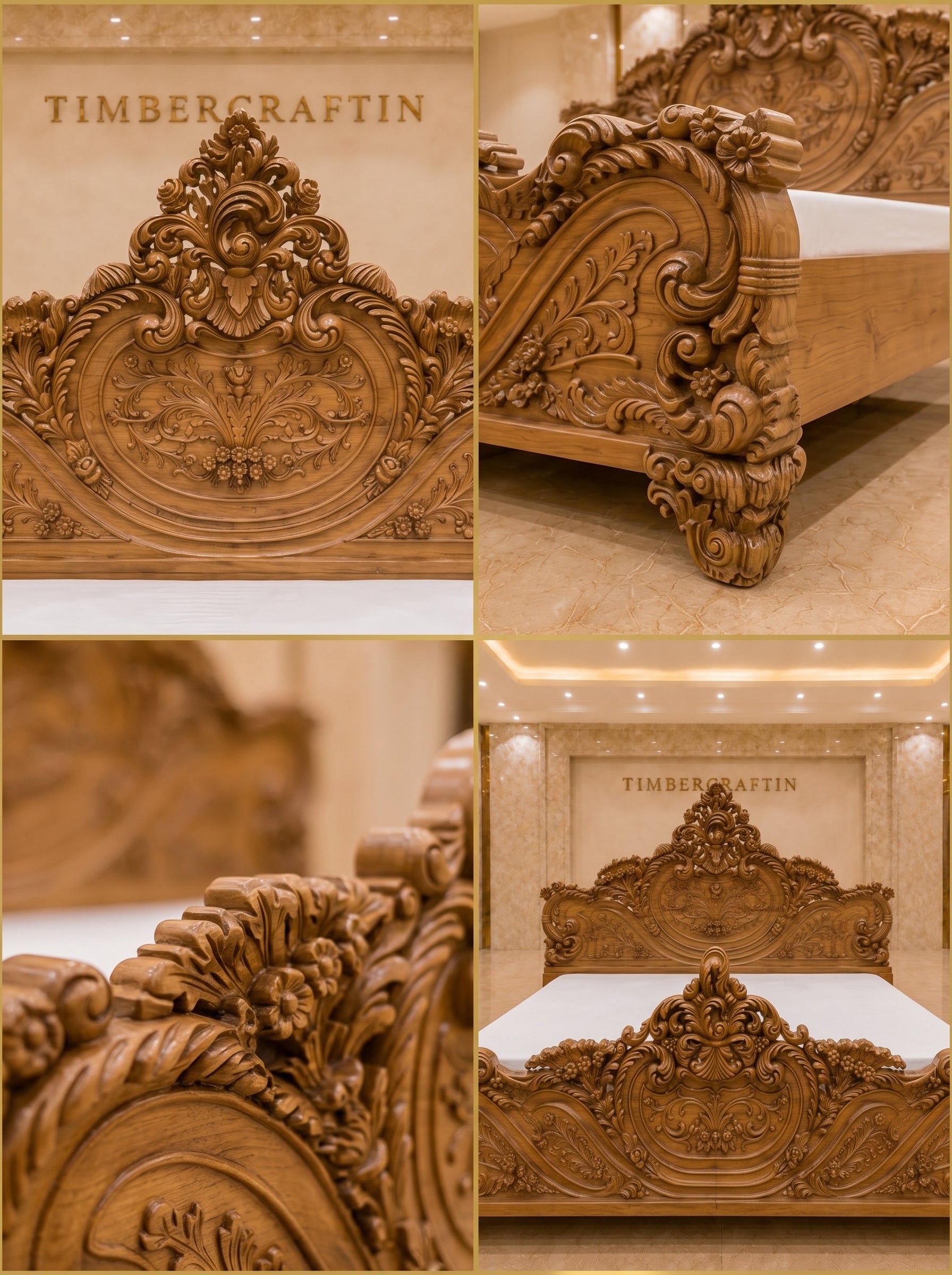 TIMBERCRAFTIN | Handcrafted Pure Teak Wood King Size Bed | Heavy Side & Footboard Carving |Mughal Guarden| Zero CNC | Saharanpur | Wedding Gift | 74x84x80 inches
