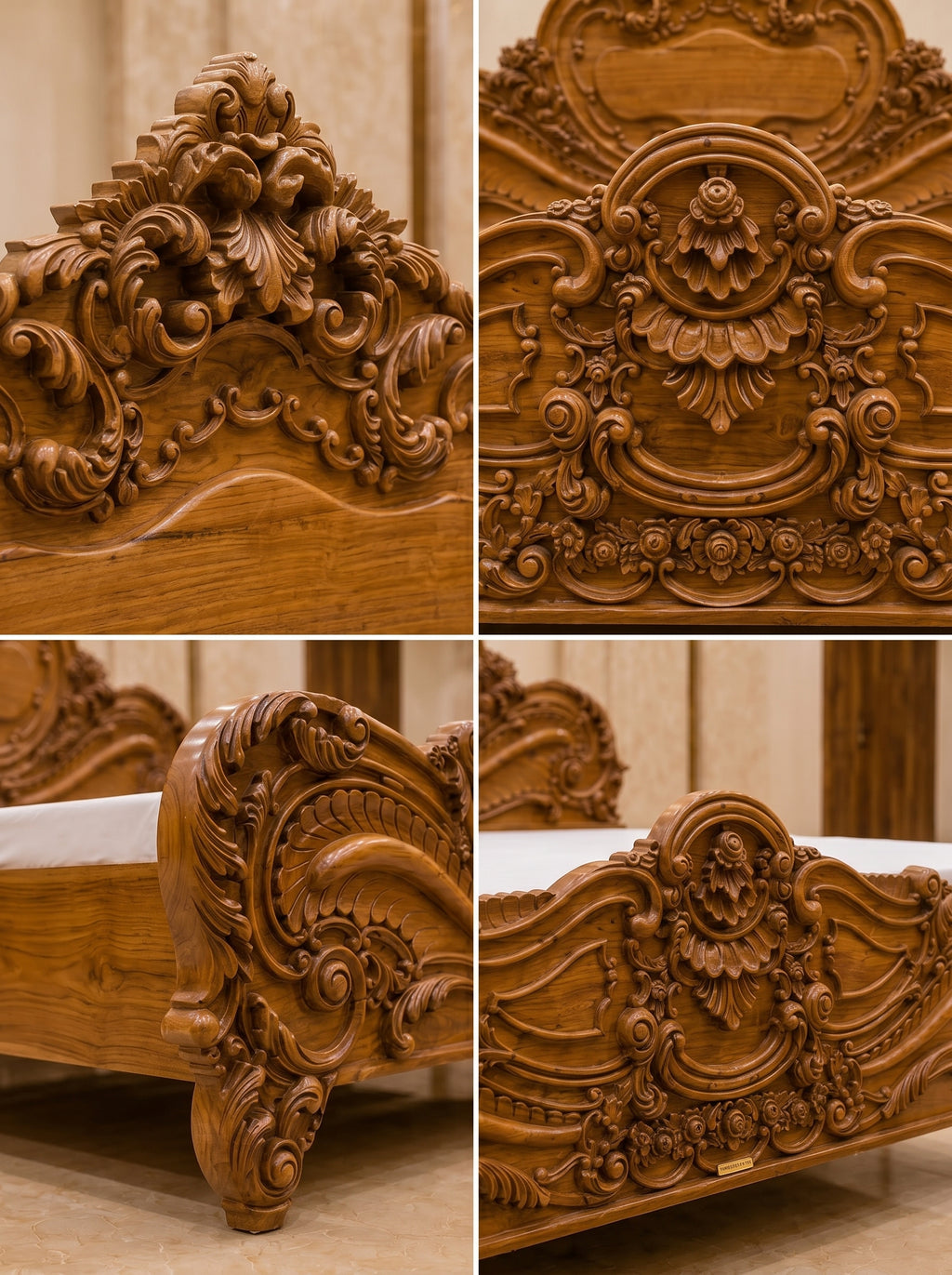 Handcrafted Pure Teak Wood King Size Bed |Golden Weave| Saharanpur Wooden Furniture | Wedding Gift | 60x74x84 inches