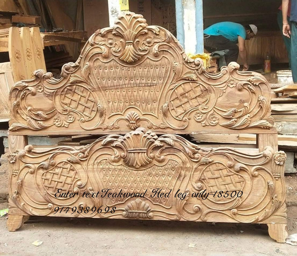 TIMBERCRAFTIN | Handcrafted Pure Teak Wood King Size Bed | Full Hand Carving | Zero CNC | Saharanpur |Diamond Weave|